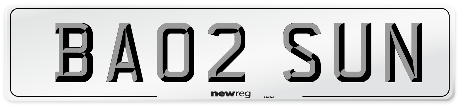 BA02 SUN Number Plate from New Reg